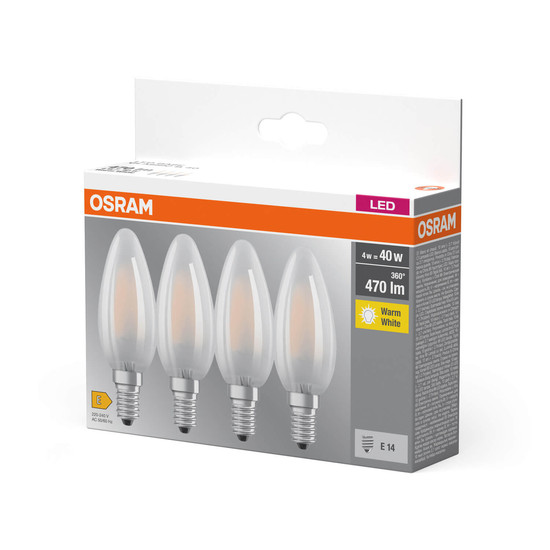 4er Pack OSRAM LED Lampe BASE CLASSIC B 4W 827 Frosted E14 Warmweiss 4099854338670