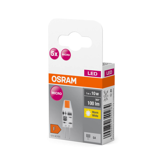 5er Pack OSRAM LED Lampe BASE PIN G4 12 V 1W 827 Clear G4 Warmweiss 4099854340284