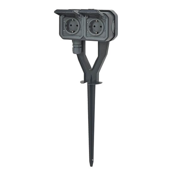 Legrand PLEXO New 2-fach Schutzkontakt Steckdose mit Gartenpfahl, Steckklemmen (SL), erhöhter Berührungsschutz, Outdoor-Steckdose 250V, IP55, anthrazit 069759L