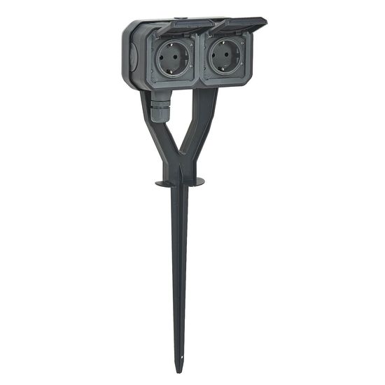 Legrand PLEXO New 2-fach Schutzkontakt Steckdose mit Gartenpfahl, Steckklemmen (SL), erhöhter Berührungsschutz, Outdoor-Steckdose 250V, IP55, anthrazit 069759L