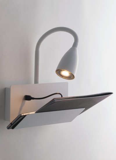 LUCE Design Gulp Wandleuchte GU10 Weiß USB-Aufladung mit Halterung