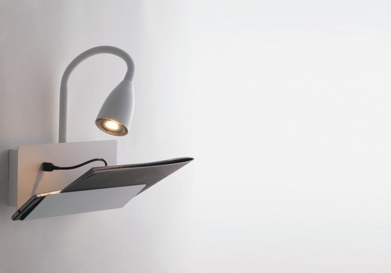 LUCE Design Gulp Wandleuchte GU10 Weiß USB-Aufladung mit Halterung