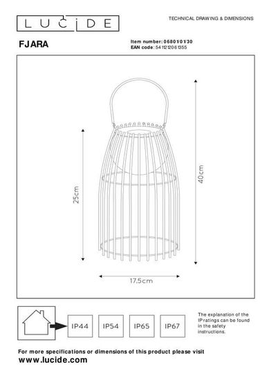 Lucide FJARA LED Tischlampe Außen Outdoor 3-Stufen-Dimmer 0,3W dimmbar Schwarz IP44 06801/01/30