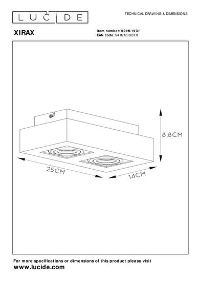 Lucide XIRAX LED Deckenleuchte 2x GU10 Dim-to-warm 2x 5W dimmbar 360° drehbar Weiß, Schwarz 95Ra 09119/11/31