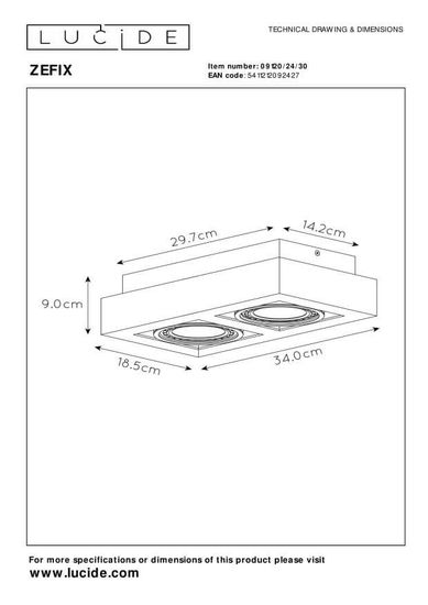 Lucide ZEFIX LED Deckenleuchte 2x GU10 Dim-to-warm 2x 12W dimmbar drehbar Schwarz 95Ra 09120/24/30