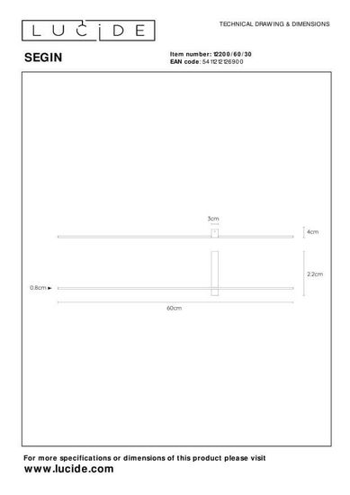 Lucide SEGIN LED Wandleuchte 6W Schwarz 12200/60/30