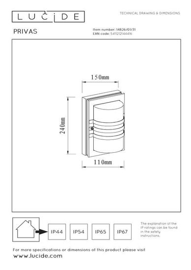 Lucide PRIVAS Außen-Wandleuchte E27 Weiß, Transparent IP44 14826/01/31