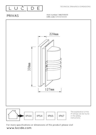 Lucide PRIVAS Außen-Wandleuchte E27 Weiß, Transparent IP44 14827/01/31