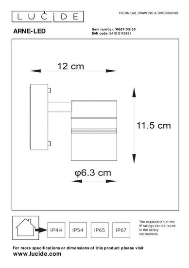 Lucide ARNE-LED LED Außen-Wandleuchte GU10 5W Schwarz IP44 14867/05/30