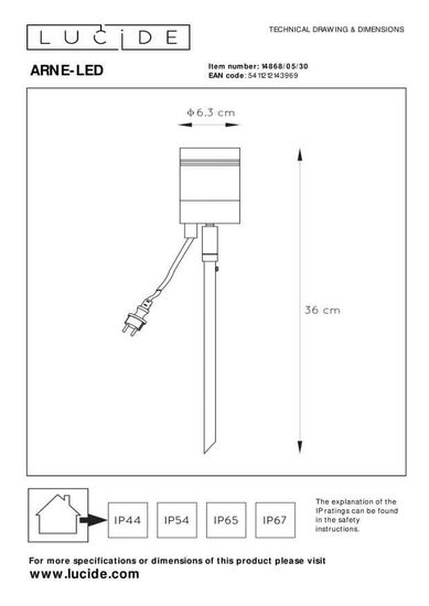 Lucide ARNE-LED LED Gartenstrahler GU10 5W drehbar Schwarz IP44 14868/05/30