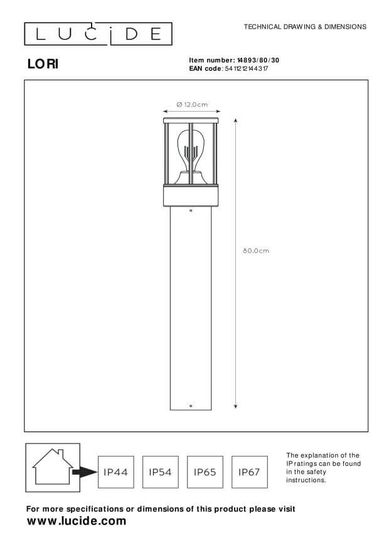 Lucide LORI Pollerleuchte E27 Anthrazit Sensor IP44 14893/80/30