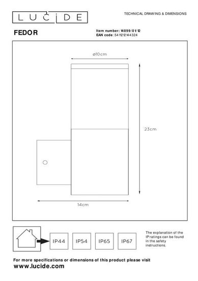 Lucide FEDOR Außen-Wandleuchte E27 Chrom Matt IP44 14899/01/12