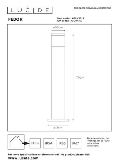 Lucide FEDOR Pollerleuchte E27 Chrom Matt IP44 14899/80/12