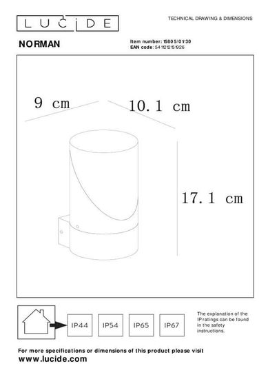 Lucide NORMAN Außen-Wandleuchte E27 Schwarz, Transparent IP65 15805/01/30