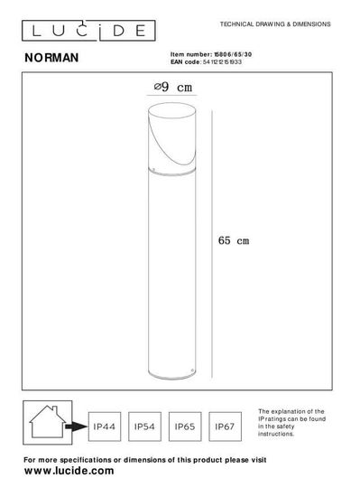 Lucide NORMAN Pollerleuchte E27 Schwarz, Transparent IP65 15806/65/30