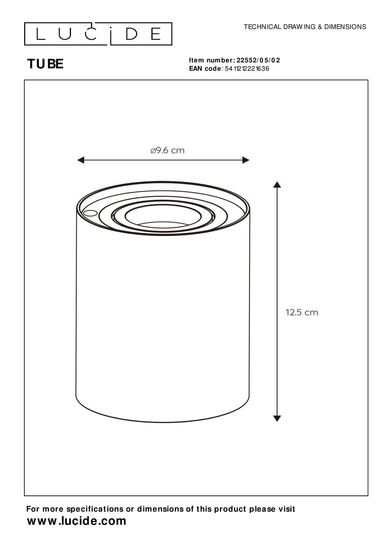 Lucide TUBE LED Tischlampe GU10 3-Stufen-Dimmer 5W dimmbar Mattes Gold, Messing 22552/05/02