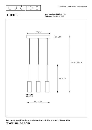 Lucide TUBULE LED Pendelleuchte 3x 3x 7W Schwarz 24401/21/30