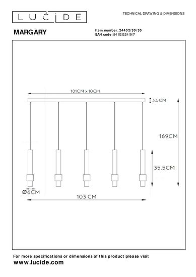 Lucide MARGARY LED Pendelleuchte 5x 4,2W dimmbar Schwarz 90Ra 24402/30/30