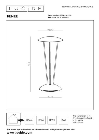 Lucide RENEE LED Tischlampe 2,2W dimmbar Schwarz IP54 27504/02/30