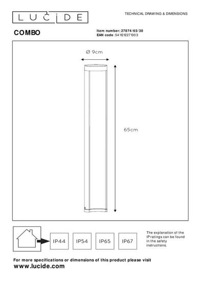 Lucide COMBO LED Pollerleuchte 9W Schwarz IP54 27874/65/30