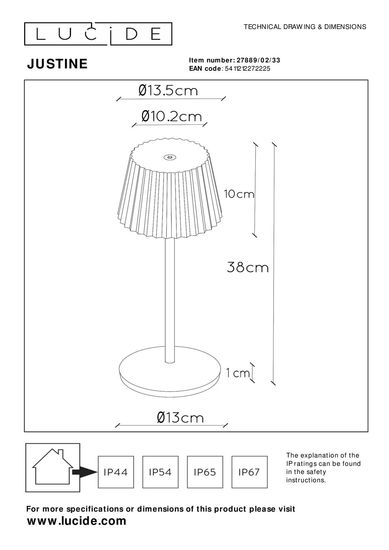 Lucide JUSTINE LED Tischlampe 2W dimmbar Grün IP54 27889/02/33