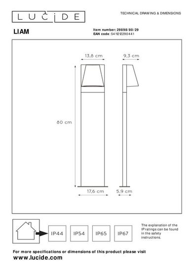 Lucide LIAM Pollerleuchte GU10 Anthrazit IP44 29898/80/29