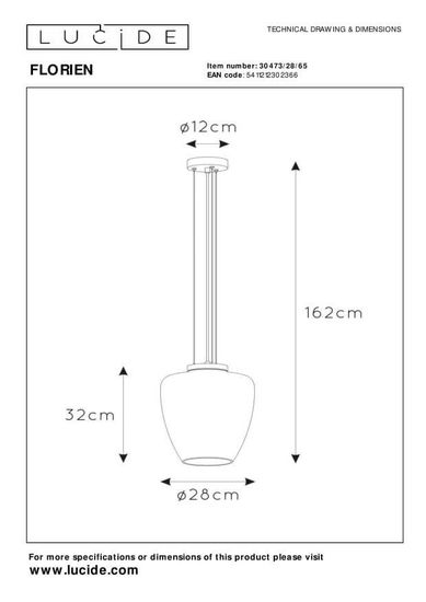 Lucide FLORIEN Pendelleuchte E27 Rauchfarbe Grau, Schwarz 30473/28/65