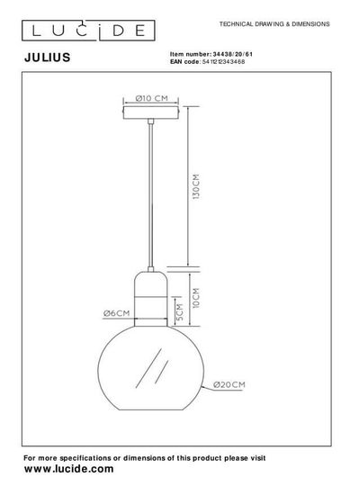 Lucide JULIUS Pendelleuchte E27 Opal, Mattes Gold, Messing 34438/20/61