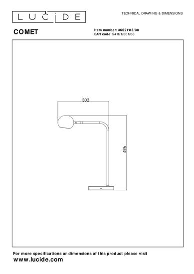 Lucide COMET LED Tischlampe 3-Stufen-Dimmer 3W dimmbar Schwarz 36621/03/30