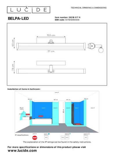 Lucide BELPA-LED LED Wandleuchte 7W Chrom IP44 39210/07/11