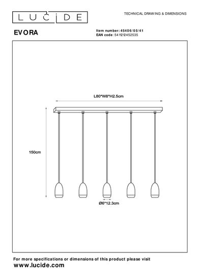 Lucide EVORA Pendelleuchte 5x GU10 Taupe, Schwarz 45406/05/41