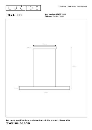 Lucide RAYA LED LED Pendelleuchte 36W dimmbar Schwarz 45455/36/30