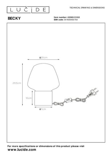 Lucide BECKY Tischlampe E27 Rauchfarbe Grau, Grau 45569/01/65