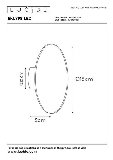 Lucide EKLYPS LED LED Wandleuchte 6W Weiß 46201/06/31