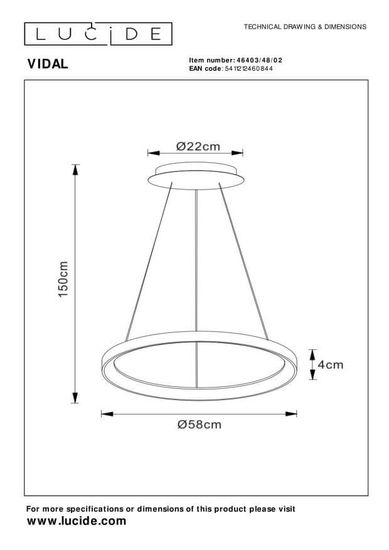 Lucide VIDAL LED Pendelleuchte 48W dimmbar Mattes Gold, Messing, Opal 46403/48/02