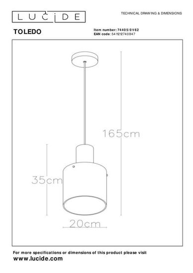 Lucide TOLEDO Pendelleuchte E27 Amber, Kupfer 74405/01/62