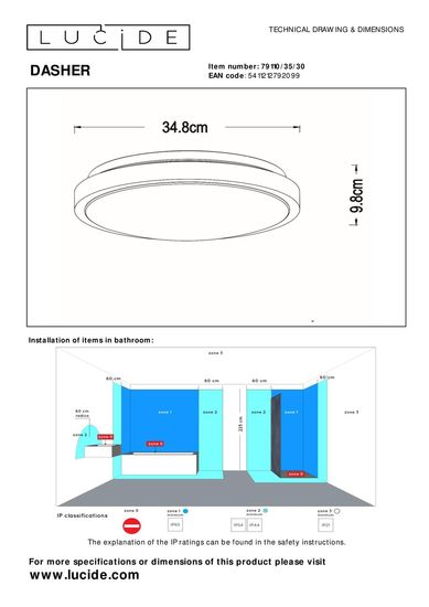 Lucide DASHER LED Deckenleuchte 18W Schwarz, Opal Sensor IP44 79110/35/30