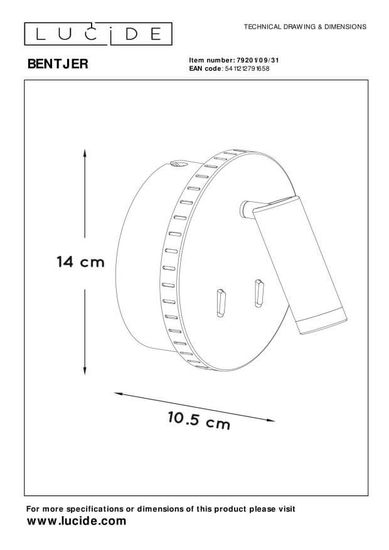 Lucide BENTJER LED Wandleuchte 11W 360° drehbar Weiß 79201/09/31