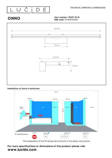 Lucide ONNO LED Wandleuchte 11W Chrom Matt, Opal IP44 79297/12/12