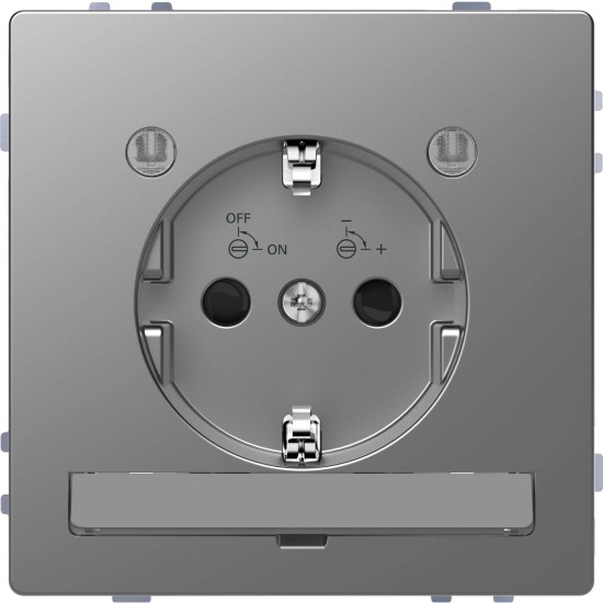 Merten MEG2304-6036 Schutzkontakt-Steckdose mit Lichtauslass und LED-Beleuchtungs-Modul, Berührungsschutz, Steckklemmen, Edelstahl, System Design