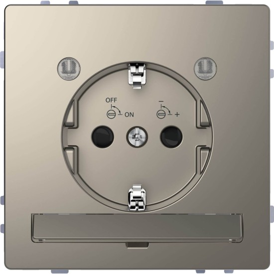 Merten MEG2304-6050 Schutzkontakt-Steckdose mit Lichtauslass, LED-Beleuchtungs-Modul, Berührungsschutz, Steckklemmen, Nickelmetallic, System Design