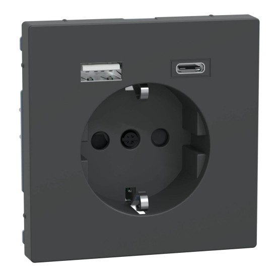 Merten MEG2367-6034 Schutzkontakt Steckdose mit USB Ladegerät Anthrazit, System Design