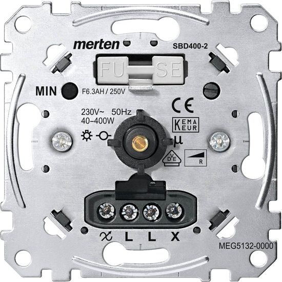 Merten MEG5132-0000 Drehdimmer-Einsatz für ohmsche Last mit Druck-Wechselschalter, 40-400 W