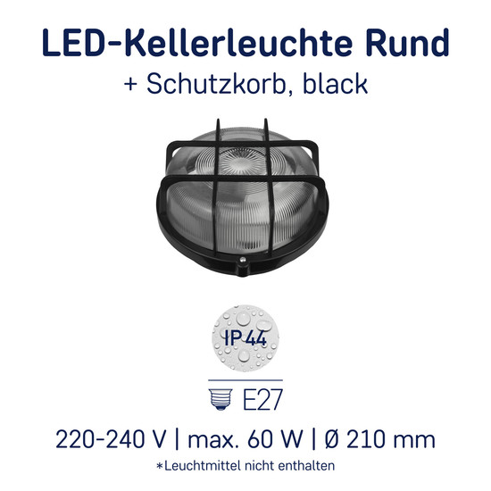 Müller Licht LED Leuchte RUND Leuchte + Schutzkorb, black 20300035