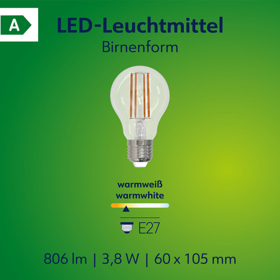 Müller Licht LED Lampe A60 Retro Birne EEK A E27 60W 806lm 2700K 401107