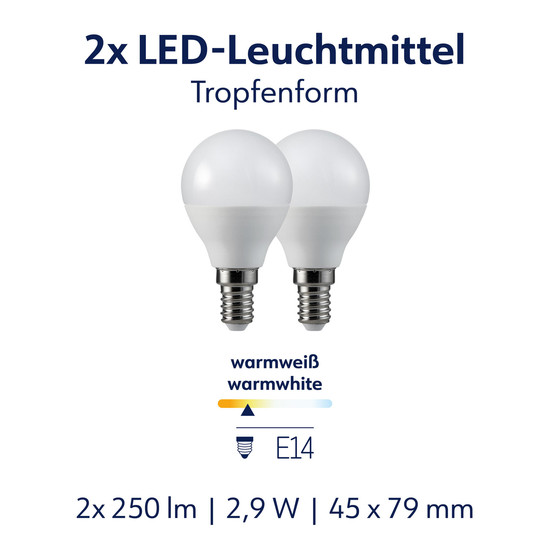 Müller Licht LED Lampe P45 Tropfen E14 25W 250lm 2700K DUO 401115