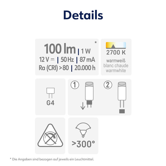 Müller Licht LED Lampe Spezial G4 100lm 2700K 3er-Set 401127