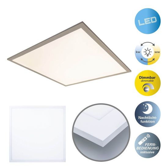 Näve LED Deckenleuchte NICO 59,5x59,5cm 31W Steuerbare Lichtfarbe weiß dimmbar Nachtlicht 1388023