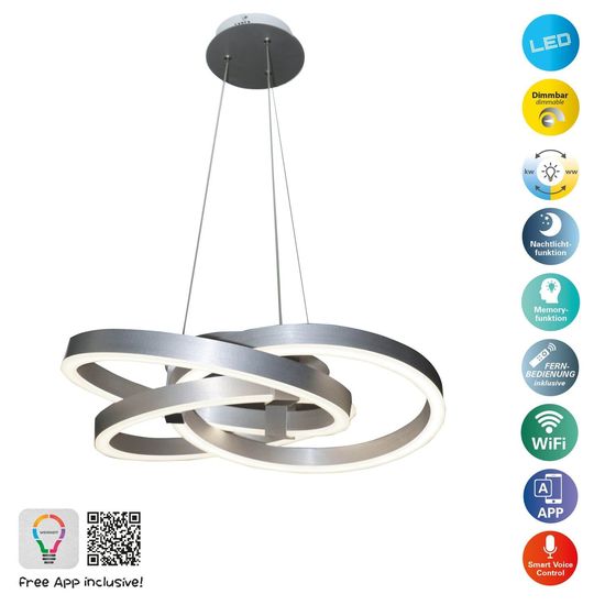 Näve LED Pendelleuchte DIVORA Ø58cm 51W Steuerbare Lichtfarbe aluminium dimmbar RGB Tuya Smart 6107960