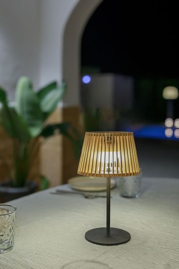 NewGarden OKINAWA TABLE SOLAR LED Tischleuchte Solar Holz, herausnehmbares Modul IP54